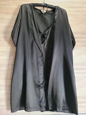 Intimate Moods Black Satin Robe & Nightgown Set M Keyhole Slip Lingerie